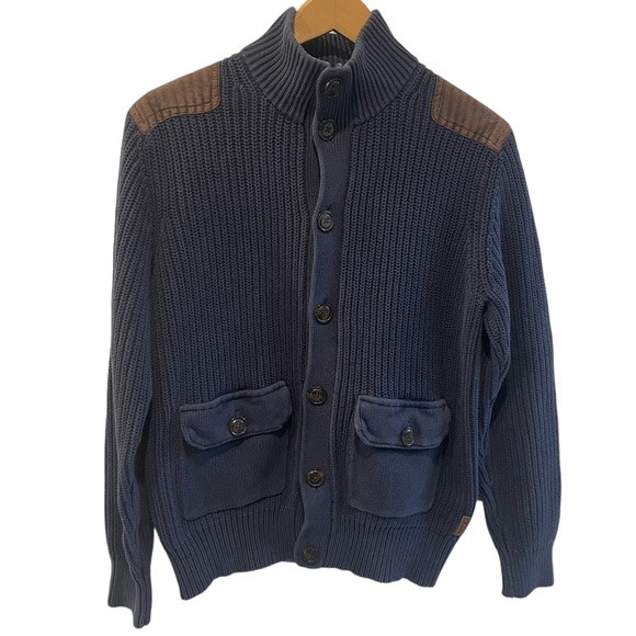 Roots Mens Chunky Thick Warm Cozy Button Up Blue Cardigan  Medium - Picture 1 of 8